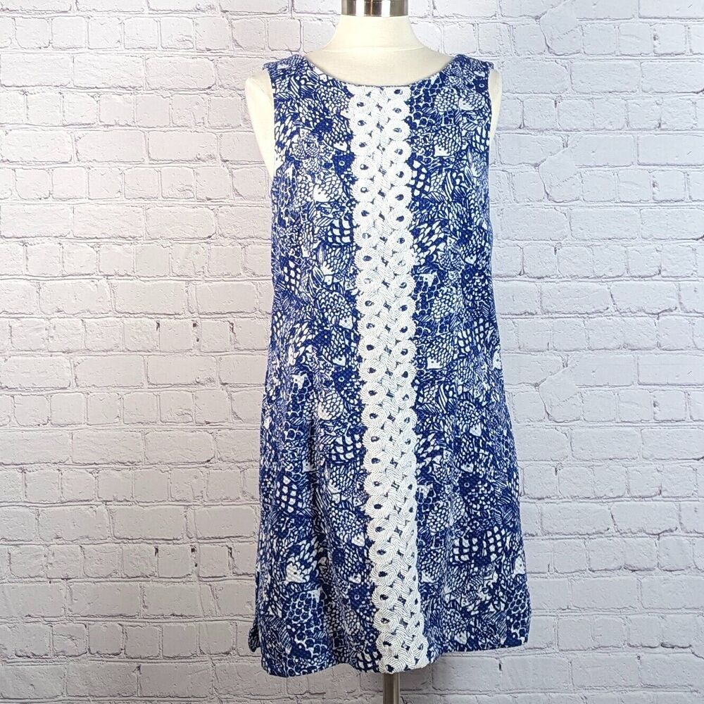 Lilly Pulitzer Target Sz 18 Blue White Fish Print Shift Dress Sleeveless Resort